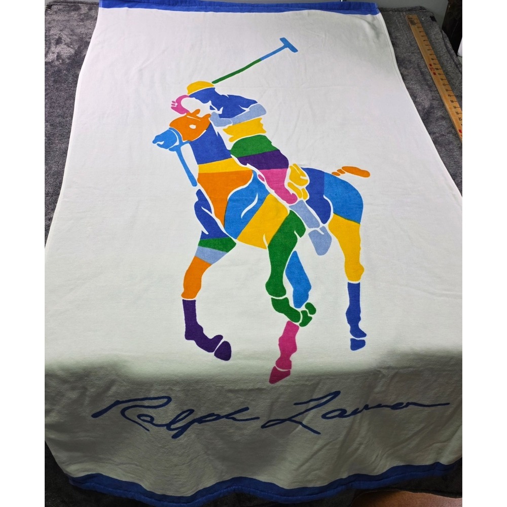Polo Ralph Lauren Color Block Big Pony Beach Towel 35x66 Inches White